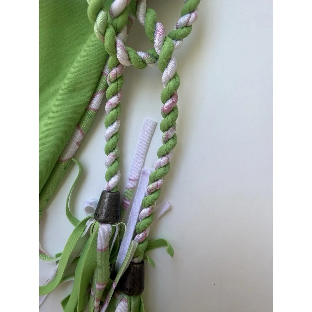 Ted Baker Reversible Bikini Set 0 XS Green Floral Braided Tassel Swimsuit NWT